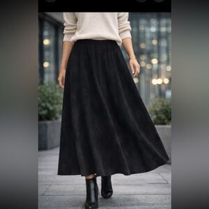 OSUNA Santa Fe Black Full Maxi Skirt | Made in USA | Boho Luxe | Elastic Waist